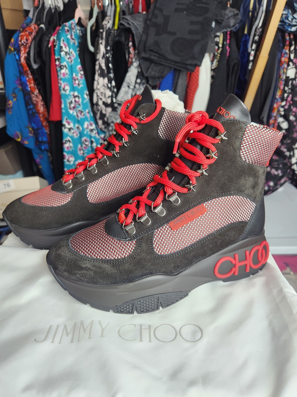 Jimmy Choo Black and Red Platform High-Top Boots